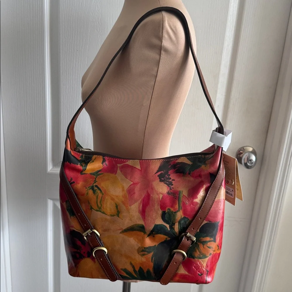 Patricia Nash Elia Leather Hobo Shoulder Floral Handbag Spring Multi NWT